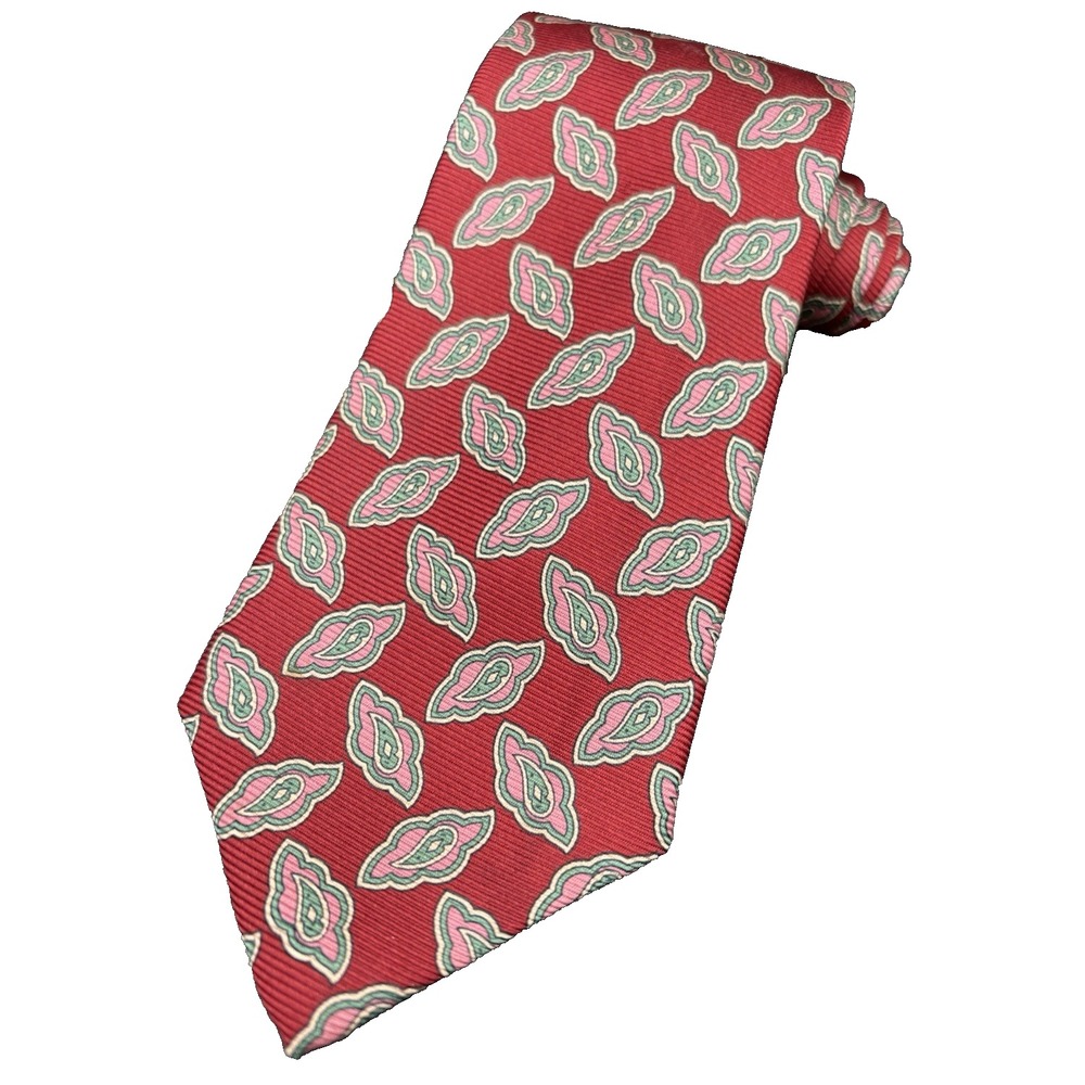 RALPH LAUREN REEP Tie Men's POLO 100% Silk Red Pink Luxury Geometric EUC